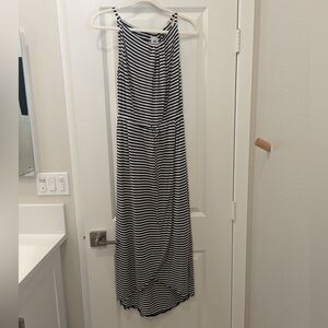 Cabi Boat Stripe Maxi Dress #5105 Navy Blue & White Faux Wrap Size Small